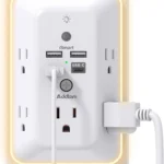 Addtam Surge Protector Outlet Extender, Plug Extension Outlet with Night Light, 5-Outlet Splitter and 4 USB Ports(1 USB C), Multi Plug Wall Outlet for Home Office Dorm Room Essentials