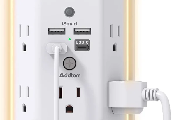 Addtam Surge Protector Outlet Extender, Plug Extension Outlet with Night Light, 5-Outlet Splitter and 4 USB Ports(1 USB C), Multi Plug Wall Outlet for Home Office Dorm Room Essentials