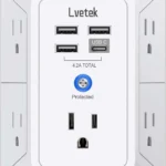 5 Outlet Extender Multi Plug Wall Outlets with 4 USB Charging Ports (1 USB C Outlet), 3 Sided 1680J Surge Protector Power Strip USB Wall Charger for Home, Office, Travel, ETL Listed, White