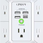 Wall Charger, Surge Protector, QINLIANF 5 Outlet Extender with 4 USB Charging Ports, 3-Sided 1680J Power Strip Multi Plug Adapter Spaced for Home Travel Office