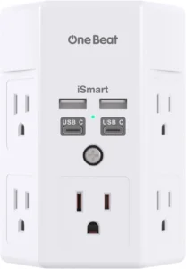 One Beat Surge Protector Wall Outlet Extender, 5 Outlets & 4 USB Ports (2 USB-C), 1680J, 3-Sided Multi Plug Outlet Adapter, Outlet Splitter, Wall Mount, ETL Listed for Home Office Travel