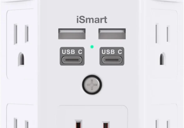 One Beat Surge Protector Wall Outlet Extender, 5 Outlets & 4 USB Ports (2 USB-C), 1680J, 3-Sided Multi Plug Outlet Adapter, Outlet Splitter, Wall Mount, ETL Listed for Home Office Travel