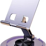 ONCHEER 360Rotating Phone Holder for Desk, Portable & Foldable Cell Phone Stand for Office & Kitchen, Adjustable Tablet Stand for All Mobile Phones, iPhone, iPad, Nintendo Switch (Metal Purple)