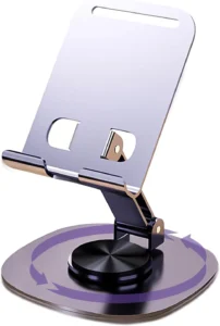 ONCHEER 360Rotating Phone Holder for Desk, Portable & Foldable Cell Phone Stand for Office & Kitchen, Adjustable Tablet Stand for All Mobile Phones, iPhone, iPad, Nintendo Switch (Metal Purple)