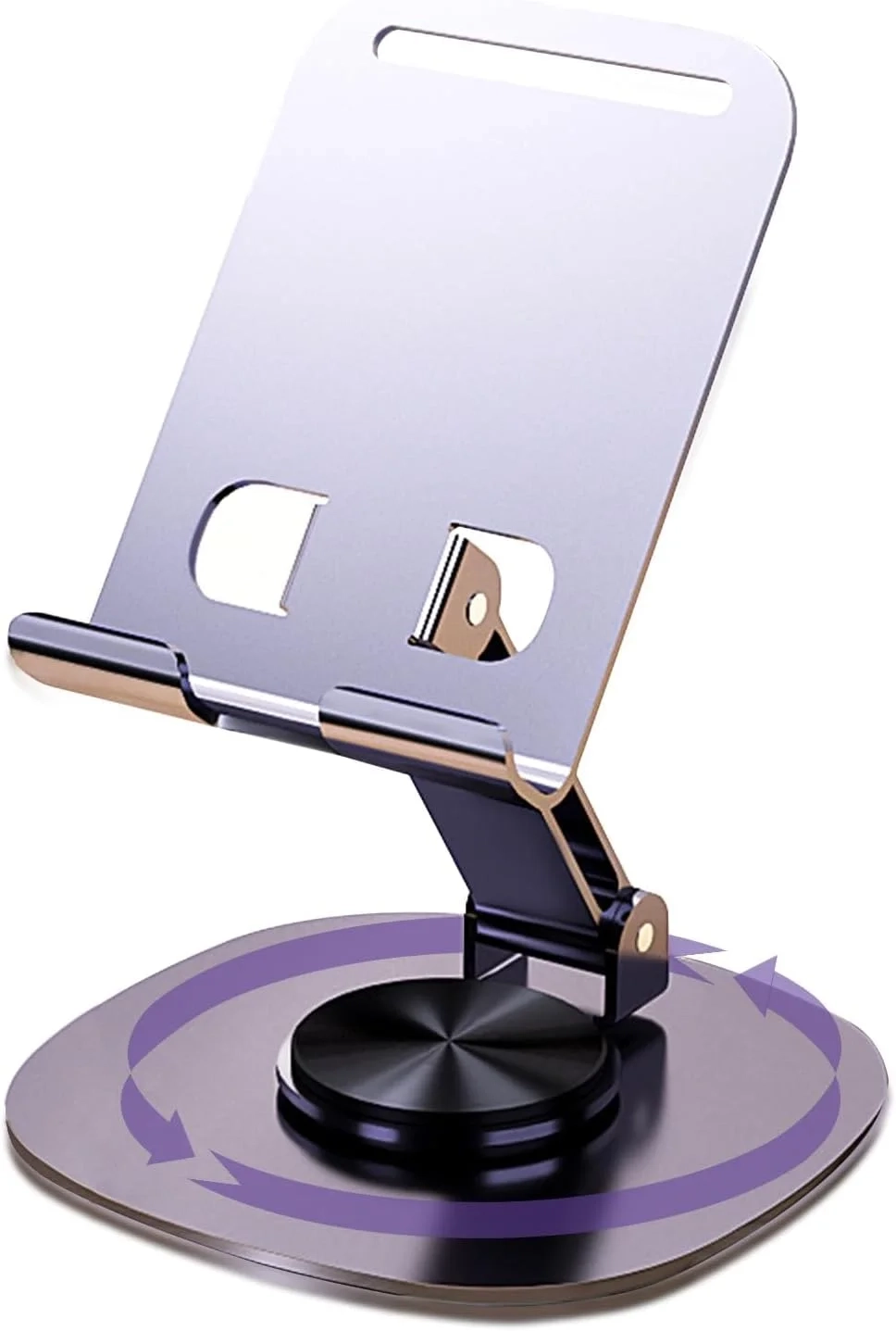 ONCHEER 360Rotating Phone Holder for Desk, Portable & Foldable Cell Phone Stand for Office & Kitchen, Adjustable Tablet Stand for All Mobile Phones, iPhone, iPad, Nintendo Switch (Metal Purple)