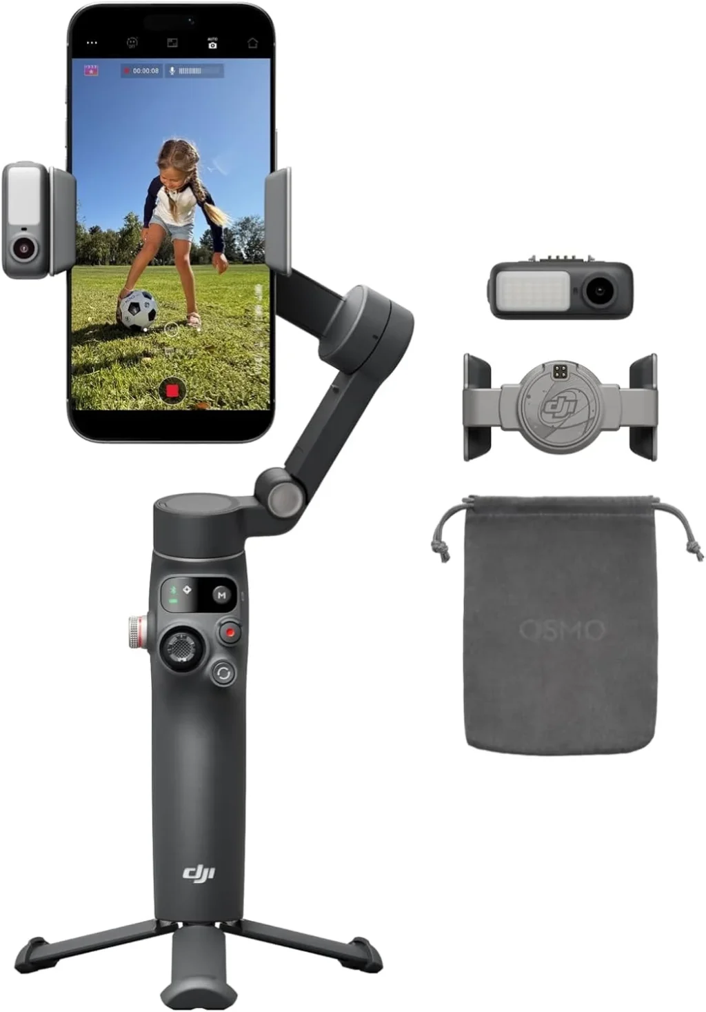 DJI Osmo Mobile 8 Advanced Tracking Combo Gimbal Stabilizer for Phone, AI Native Tracking with Audio & Lighting, 360 Pan Rotation, Built-in Extension Rod & Tripod, 10h Battery, Extension Rod