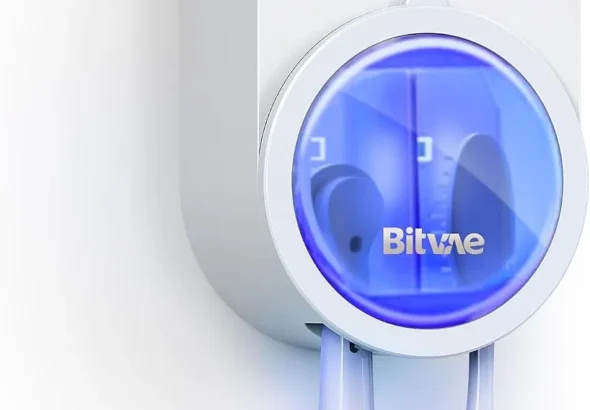 Bitvae Upgraded Tooth Brush Holder for Bathroom 2.0, Infrared Sensing Toothbrush Cleaner, Wall-Mounted for Most Size Toothbrushes, Air Drying, LED Smart Screen, White Gold Trim