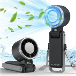 PlayHot Portable Handheld Turbo Fan with Ice Cooling, Rechargeable Personal Fan, Up tp 12Hrs Cooling, 5 Speed 25550RPM Powerful Portable Fan for Travel, Outdoor, Camping, Hiking (Black)