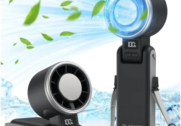 PlayHot Portable Handheld Turbo Fan with Ice Cooling, Rechargeable Personal Fan, Up tp 12Hrs Cooling, 5 Speed 25550RPM Powerful Portable Fan for Travel, Outdoor, Camping, Hiking (Black)