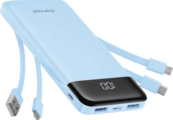 charmast Portable Charger with Reinforced Built-in 4 Cables,10000mAh Power Bank Travel Essentials 6 Outputs 3 Inputs 3A Fast Charging Compatible with iPhone iPad Samsung Google Pixel LG Moto