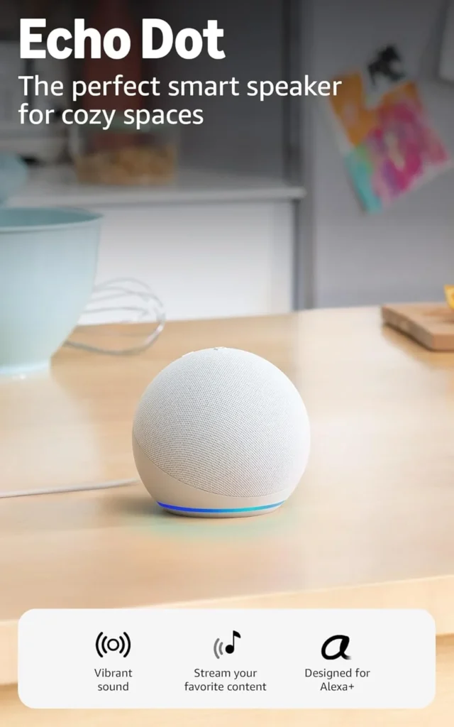 Amazon Echo Dot (newest model) - Vibrant sounding speaker, Designed for Alexa+, Great for bedrooms, dining rooms and offices, Glacier White