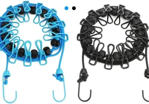 2 Pack Portable Clothesline with 12 Clothespins, Windproof Travel Stretchy Retractable Elastic Laundry Clothes Line for Backyard, Vacation Hotel, Balcony Drying