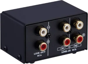 RCA Audio Switch 2 in 1 Out / 1 in 2 Out Stereo Switcher Box | Switch between TVs, computers and speakers with this RCA Audio Switch. Clear stereo sound, no cable swapping or power needed.