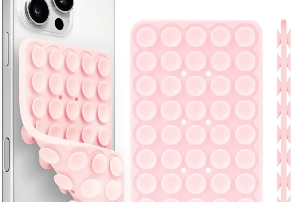 Yojaro Silicone Suction Cup Phone Case Mount Double Sided, Phone Accessories Hands-Free Strong Grip Holder for Selfies and Videos, Silicon Phone Stand for iPhone and Android Light Pink