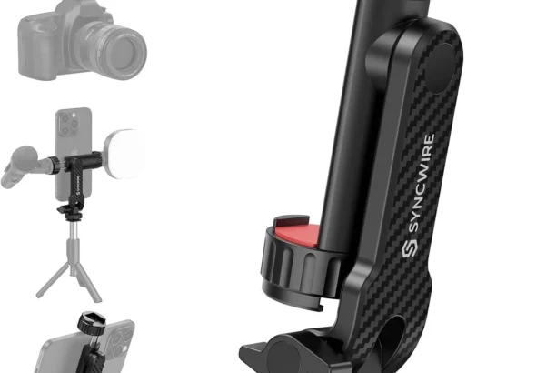 SYNCWIRE Tripod Phone Mount, Universal Smartphone Mount Adapter with 2 Cold Shoe and 1/4" Screw, 360 Rotates and 180 Tilts Adjustable Cell Phone Clamp Holder for Enhancing Mobile Photography Setup