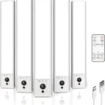 EZVALO 5-Pack Under Cabinet Lighting, 2400mAh Motion Sensor Light, LED Closet Lights Wireless, 6500K Dimmable, Timer, Magnetic, with Remote Control for Kitchen, Closet, Stair