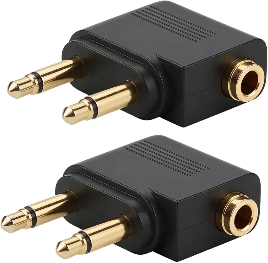 EZYUMM 2-Pack Airplane Headphone Adapter, Dual 3.5mm Male to 3.5mm Female Gold Plated Flight Audio Converter for Airline Entertainment Systems