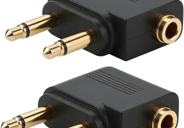 EZYUMM 2-Pack Airplane Headphone Adapter, Dual 3.5mm Male to 3.5mm Female Gold Plated Flight Audio Converter for Airline Entertainment Systems