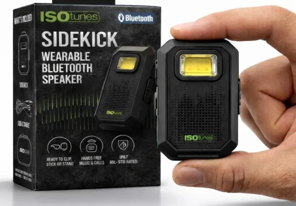 ISOtunes Sidekick Wearable Bluetooth Speaker - Mini Clip On Bluetooth Speaker, Rugged IP67 Waterproof, Dustproof, and Drop Tested Wireless Bluetooth Work Speaker