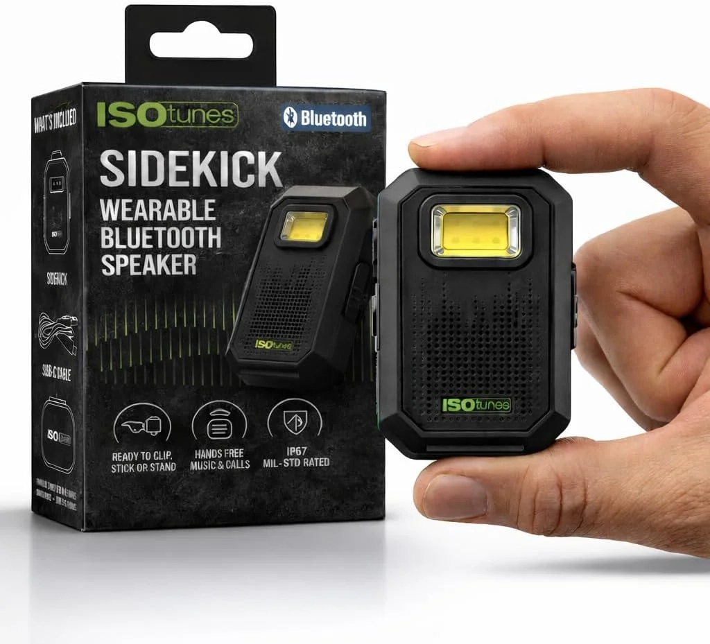 ISOtunes Sidekick Wearable Bluetooth Speaker - Mini Clip On Bluetooth Speaker, Rugged IP67 Waterproof, Dustproof, and Drop Tested Wireless Bluetooth Work Speaker