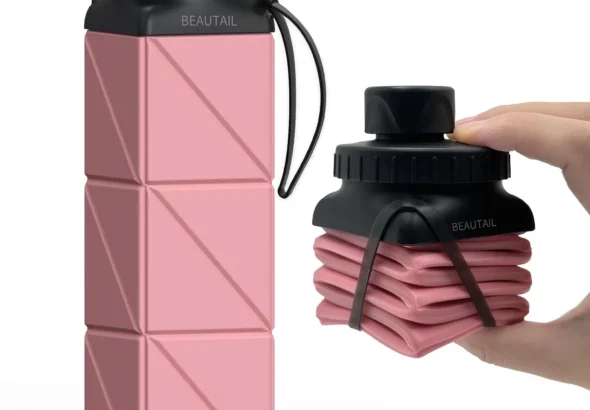 BEAUTAIL Collapsible Water Bottles 21 oz, Silicone Portable Water Bottle | BPA Free, Leakproof & Reusable, Foldable Water Bottle for Travel, Hiking, Camping, Cycling, School, Gym, 1-Pack, Pink