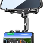 ILKCC Rearview Mirror Phone Holder for Car, 360 Rotating and Retractable Multifunctional Rear View Phone Mount, Upgraded Four Corners Fixed Anti-Shake Fit All Smartphones & Bigger Vehicle