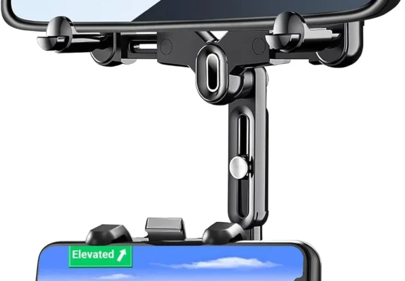 ILKCC Rearview Mirror Phone Holder for Car, 360 Rotating and Retractable Multifunctional Rear View Phone Mount, Upgraded Four Corners Fixed Anti-Shake Fit All Smartphones & Bigger Vehicle
