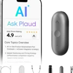 Plaud NotePin S AI Voice Recorder, Wearable AI Notetaker, AI Transcribe & Summarize, Support 112 Languages, 64GB Audio Recorder for Meetings Interviews, Professionals, Teams, with 4 Accessories