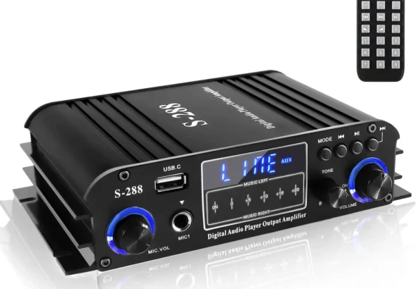 Romicta 4 Channel Bluetooth 5.0 Stereo Amplifier, 50Wx4 Home Audio Stereo Receiver, 1200W Max, USB/SD/FM, Class D HiFi Power Amp for Home Theater, Car & Karaoke, Includes Remote & Power Adapter