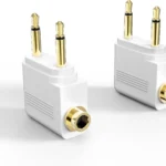 MEE Audio Airplane Headphone Adapter for in-Flight Entertainment Systems - Dual 3.5mm Male to 3.5mm Female - Works with Headphones, Headsets, and Bluetooth Adapters (2 Pack), White