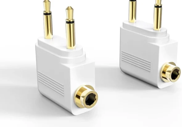 MEE Audio Airplane Headphone Adapter for in-Flight Entertainment Systems - Dual 3.5mm Male to 3.5mm Female - Works with Headphones, Headsets, and Bluetooth Adapters (2 Pack), White