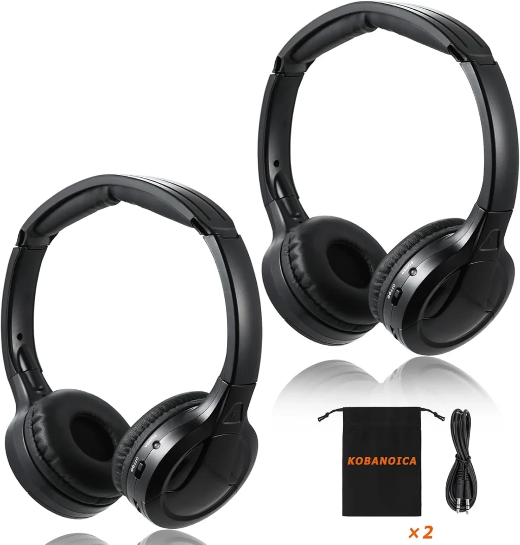 KOBANOICA Infrared Headphones for Car DVD, Universal 2 Channel Wireless On-Ear Car Headphones (2 Pack)