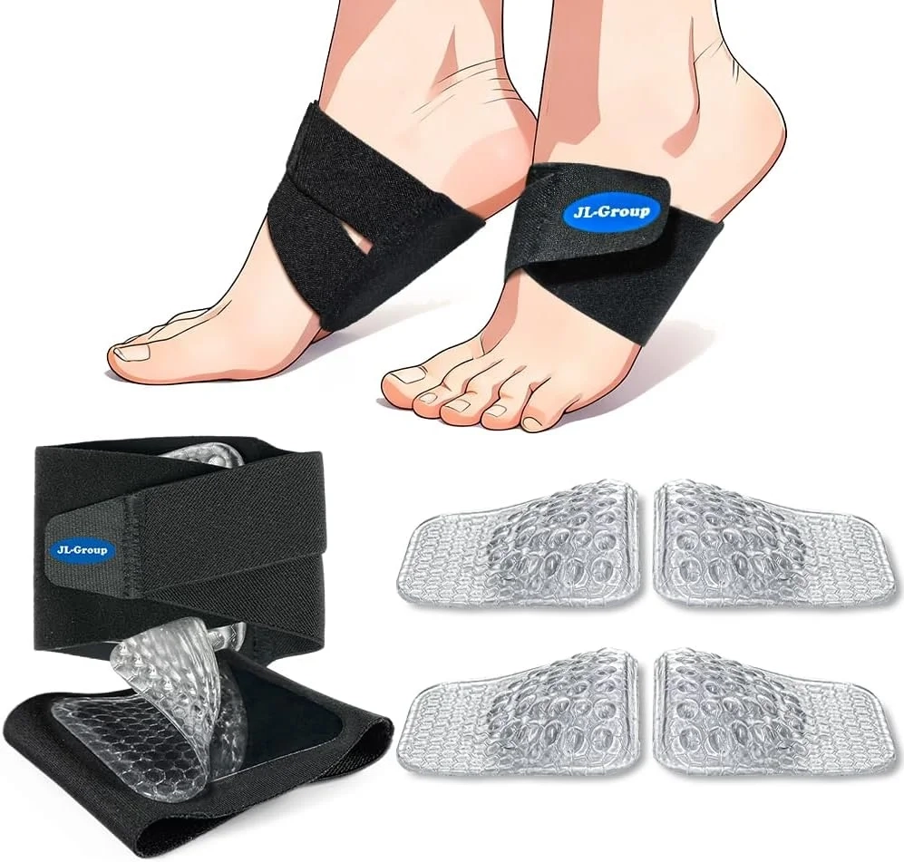 JL-Group Adjustable Arch Support Inserts with Replaceable Arch Pads | 2 Pairs 0.47 inch Arch Pads, 1 Arch Band, Wearable, Non-Slip, Plantar Fasciitis, Flat Feet, Fallen Arch, High Arch