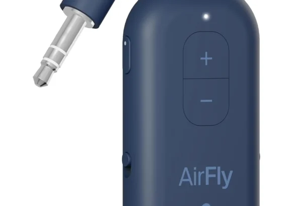 Twelve South AirFly Pro 2 Bluetooth 5.0 Transmitter/Receiver for TV to 2 Wireless Headphones  Wireless Adapter for AirPods, Car, Gym, Home, Use with Any 3.5 mm Audio Jack, Blue