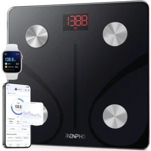 RENPHO Smart Scale for Body Weight, Tempered Glass Bathroom Digital Scale with BMI, Body Fat, Bluetooth Fitness Equipment Sync with Apps Accurate for Weight Loss, Home Use, 400 lbs  Elis 1