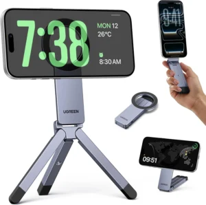 UGREEN for Magsafe Tripod 360 Rotating Adjustable Magnetic Phone Stand for 1/4'' Screw Port Compatibility with iPhone 17 16 15 14 13 12 Pro Max Air, Cell Phone StandTravel Essentials Accessories