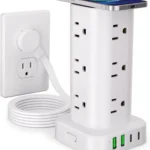 Power Strip Tower with Wireless Charger, Flat Plug Surge Protector Tower with 6FT Extension Cord, 12 AC Multiple Outlets, 4 USB (2 USB C),15W Wireless Charging Power Tower for Home Office Dorm, White