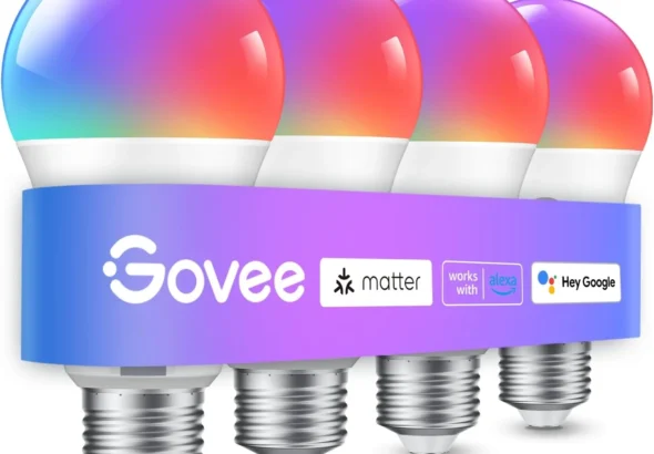 Govee Smart Light Bulbs, Color Changing Light Bulb, Work with Alexa and Google Assistant, 16 Million Colors RGBWW, WiFi & Bluetooth LED Light Bulbs, Music Sync, A19, 800 Lumens, 4 Pack
