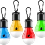FLY2SKY Portable LED Tent Lamp, Clip Hook Hurricane Emergency Light Bulb, Camping Equipment Lanterns for Hiking, Backpacking Outage, B-CLOSED-HOOK, 4 Packs