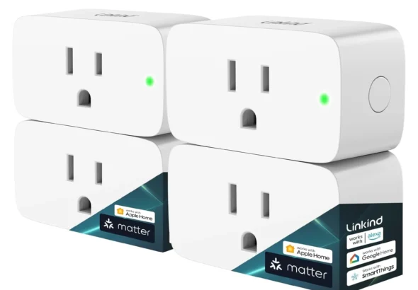 Linkind Matter Smart Plug, Work with Apple Home, Siri, Alexa, Google, SmartThings, Smart Home Smart Outlet Timer 15A/1800W, APP Remote Control & Schedule, 2.4G Wi-Fi Only, 4 Pack