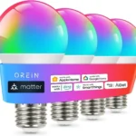 OREiN Matter Smart Light Bulb, A19 RGBTW Color Changing Light Bulbs, 4 Pack | Work with Alexa/Apple Home/Google Home/SmartThings800lm 60W Equivalent Alexa Light Bulbs, E26 Base 2.4Ghz WiFi LED Bulbs