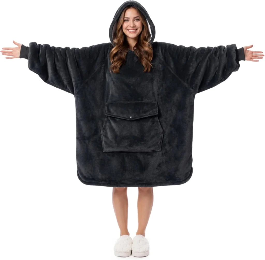 Krifey Wearable Blanket Hoodie, Oversized Sherpa Hooded Blanket for Adults | Soft sherpa fleece with sleeves and pocket; oversized fit for lounging, WFH, camping, Christmas and white elephant gifts.