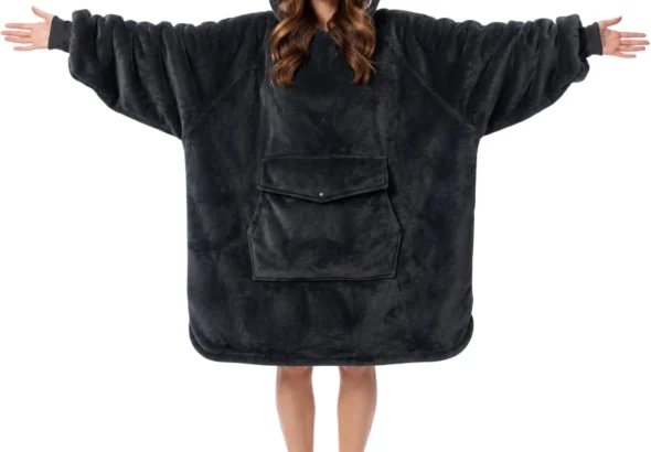 Krifey Wearable Blanket Hoodie, Oversized Sherpa Hooded Blanket for Adults | Soft sherpa fleece with sleeves and pocket; oversized fit for lounging, WFH, camping, Christmas and white elephant gifts.