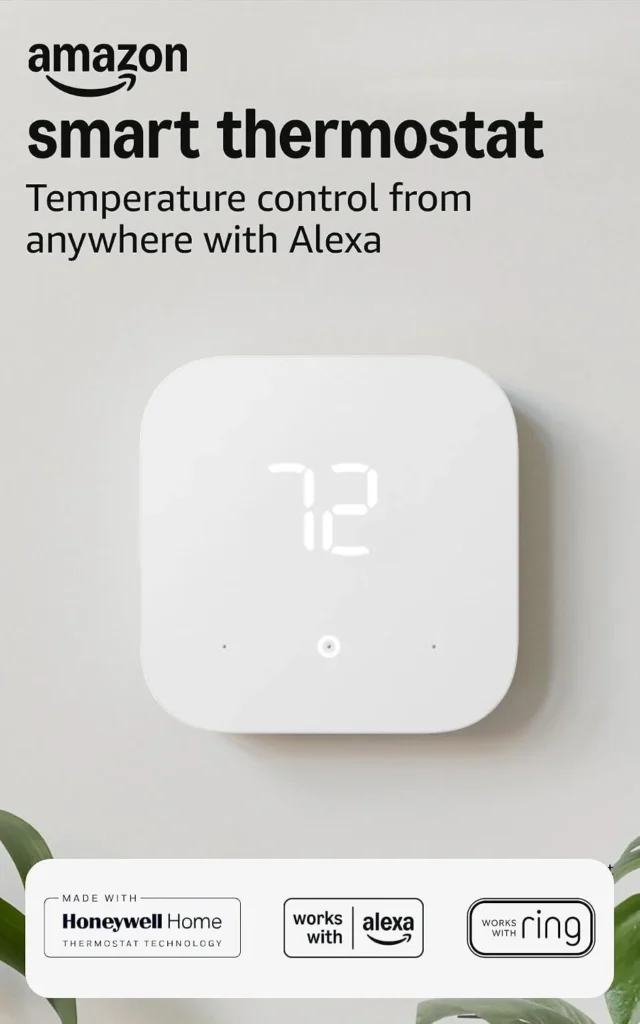 Amazon Smart Thermostat  Save money and energy - Works with Alexa and Ring - C-wire required