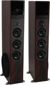 Rockville TM150D Powered Home Theater Tower Speaker System, Dark Wood, 1000W, 10" Subwoofers, Bluetooth, USB/SD Playback, FM Radio, Remote Control, Karaoke Ready, Perfect for Home Entertainment