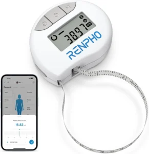 RENPHO Body Measuring Tape, Smart Tape Measure for Weight Loss, Bluetooth Fitness Equipment with App, Measuring Waist, Hip, Bust, Arms, Muscle Gain, Retractable, 60in /150cm, White