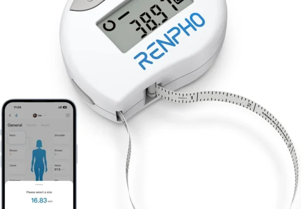 RENPHO Body Measuring Tape, Smart Tape Measure for Weight Loss, Bluetooth Fitness Equipment with App, Measuring Waist, Hip, Bust, Arms, Muscle Gain, Retractable, 60in /150cm, White