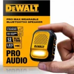 DEWALT Heavy Duty Wearable Bluetooth Speaker Pro Max (New Model) Jobsite Clip-On Mini Speaker w/LED Work Light, IP56 Water Resistant, 12H Runtime, Built-in Mic & Multi-Speaker Link