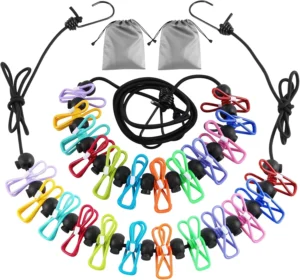 2 Pack Camping Clothesline Portable 12 Clothespins, Colorful | Camping Accessories Travel Clothesline for Outdoor Indoor, Retractable Clothes Line Elastic Clothesline for Camper Hotel Room