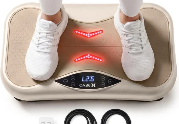 REVO Wave Board with Red Light Therapy | Vibration Plate for Lymphatic Drainage with Bluetooth Speakers, Resistance Bands, Remote | Exercise Machine for Full Body Workout Platform | 330 Lbs Capacity
